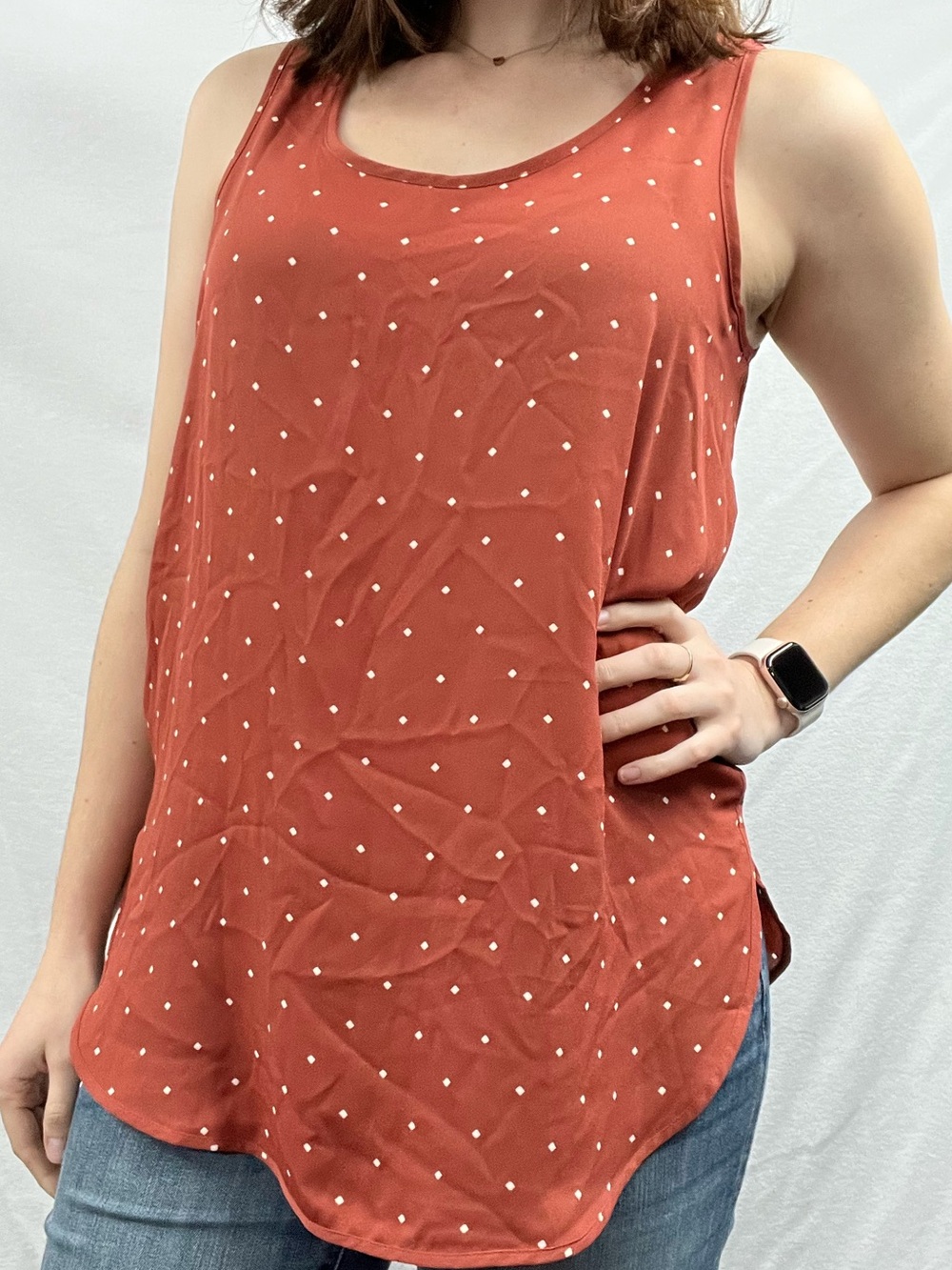 Womens Rust Polka Dot Sleeveless Tank Top
